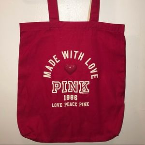 VICTORIAS SECRET PINK LARGE RED CANVAS TOTE.